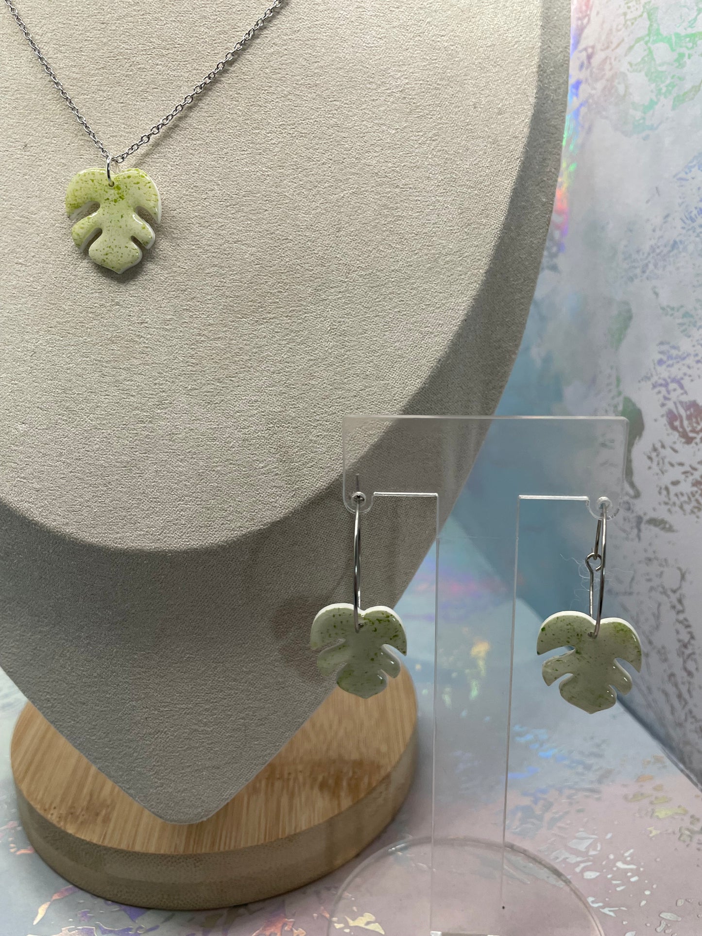 Ensemble Petite Monstera Argile Verte-Acier Inoxydable