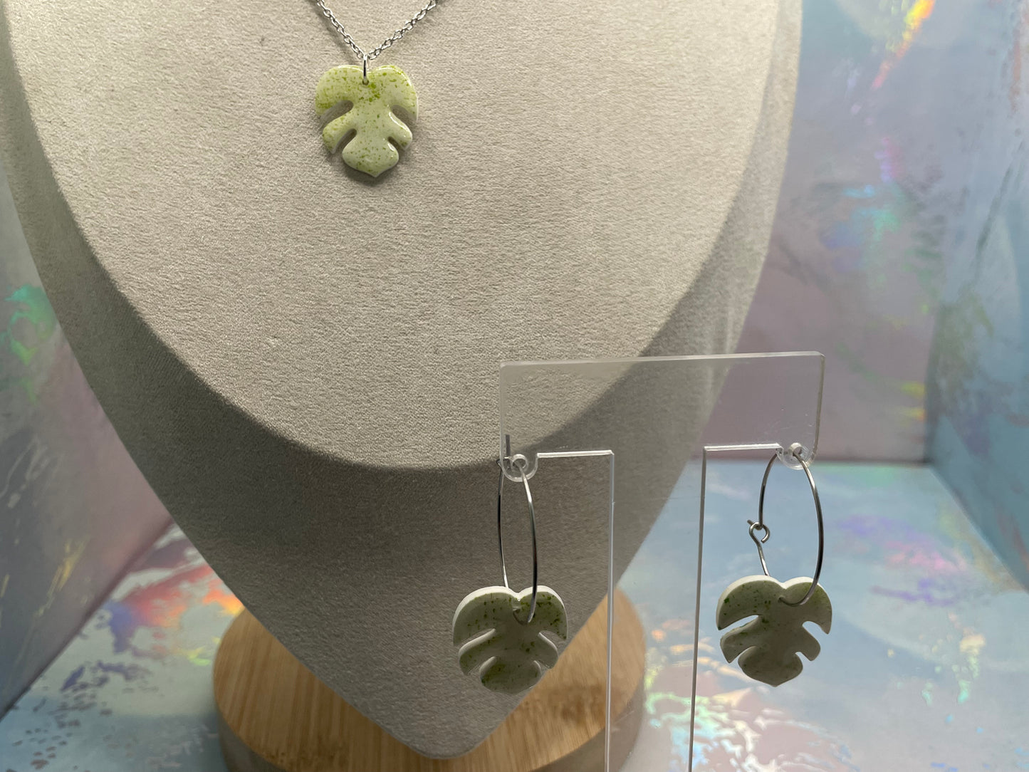 Ensemble Petite Monstera Argile Verte-Acier Inoxydable