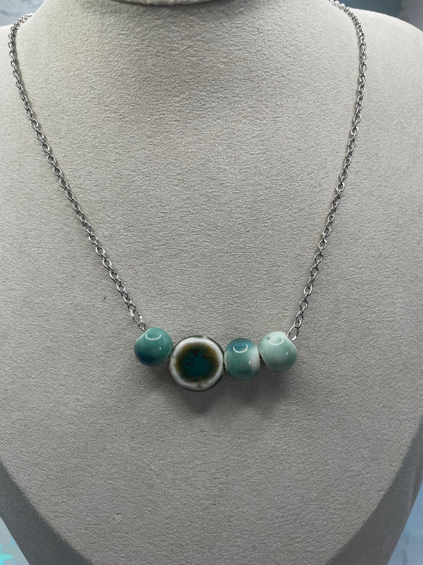 Collier Billes de Céramique Bleues-Acier Inoxydable+Sans Nickel