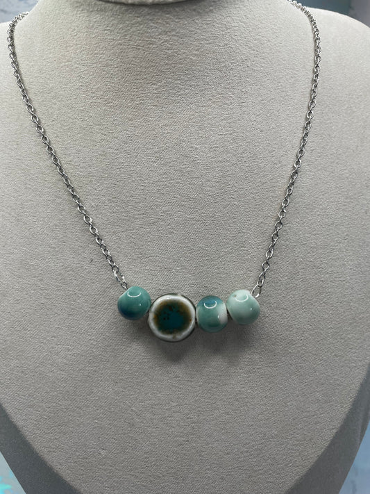 Collier Billes de Céramique Bleues-Acier Inoxydable+Sans Nickel