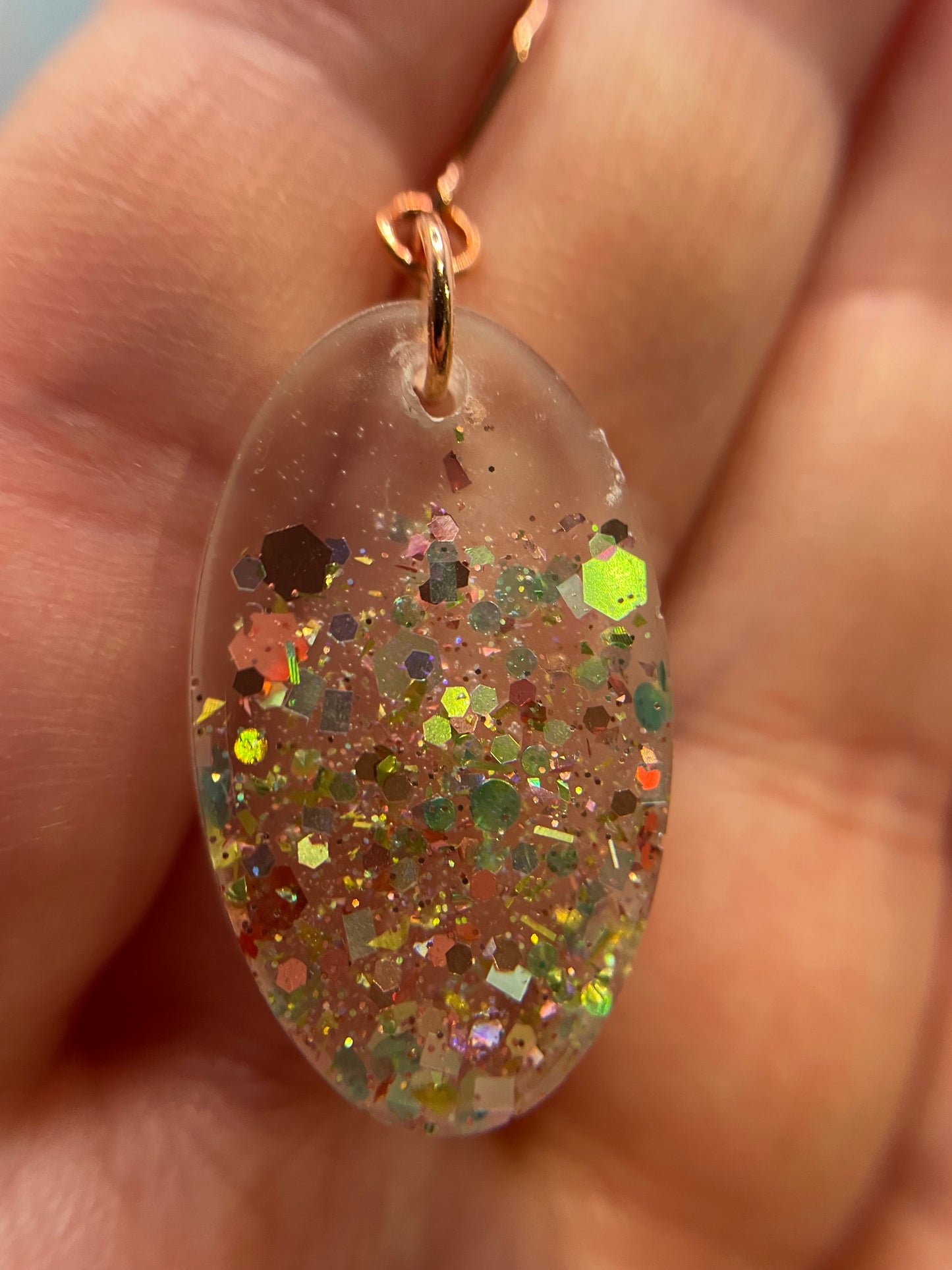 Rose Gold Glitter Resin Oval Earrings-Nickel Free