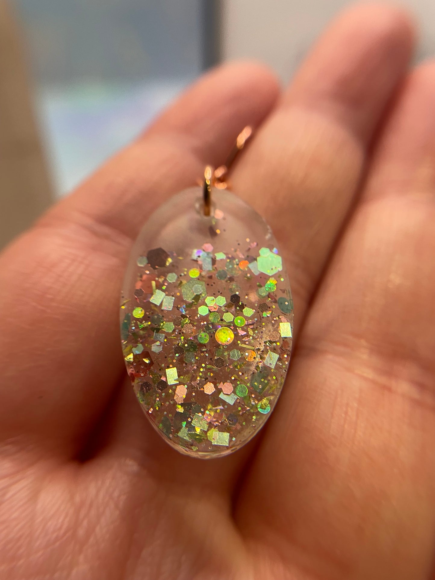 Rose Gold Glitter Resin Oval Earrings-Nickel Free