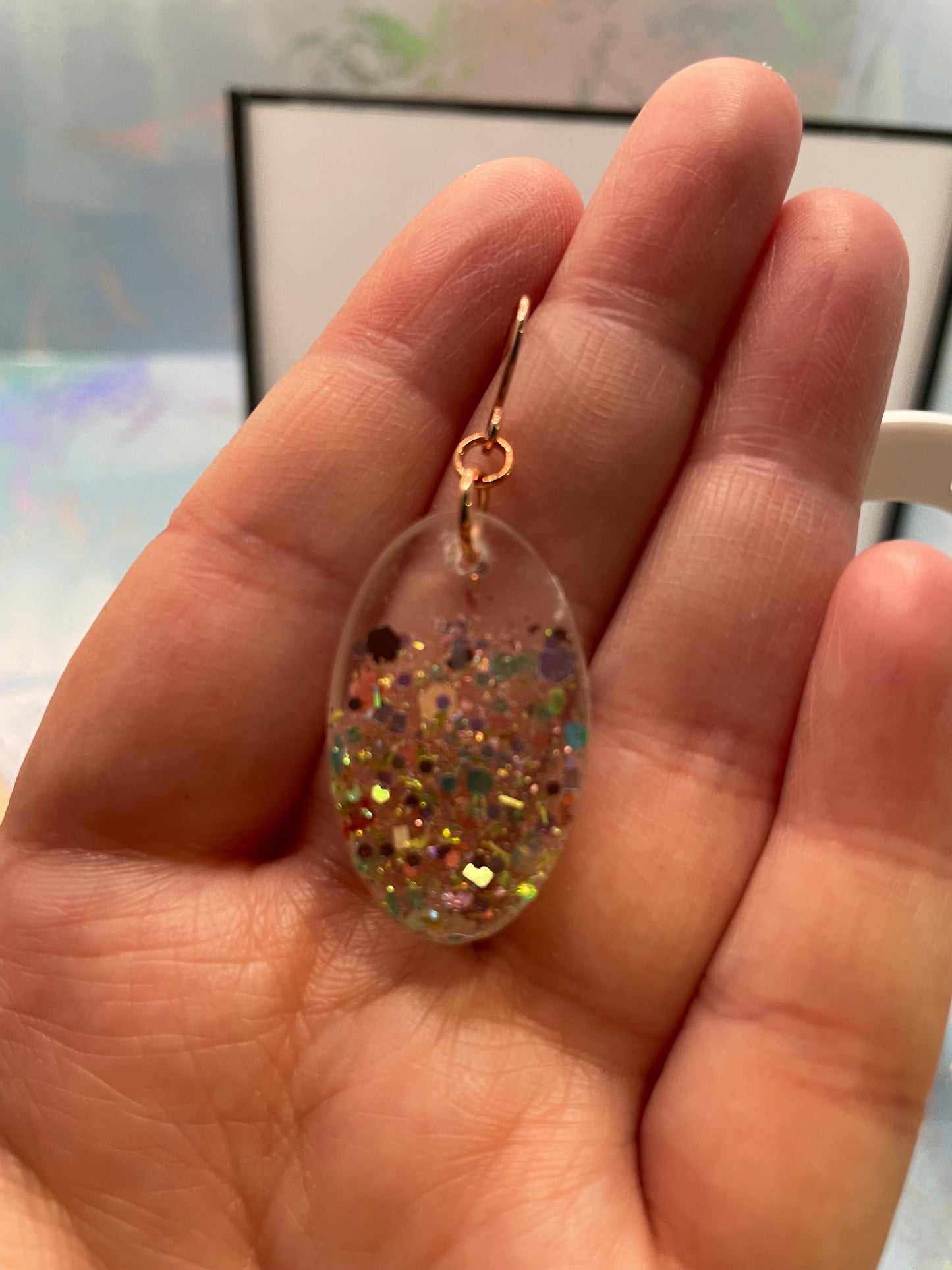 Rose Gold Glitter Resin Oval Earrings-Nickel Free
