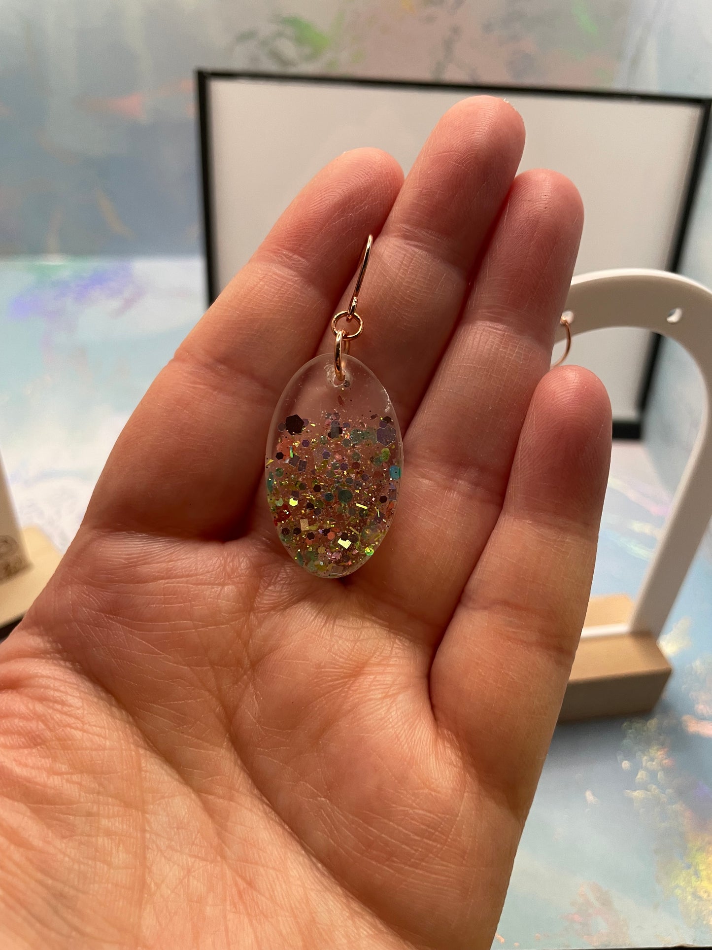 Rose Gold Glitter Resin Oval Earrings-Nickel Free