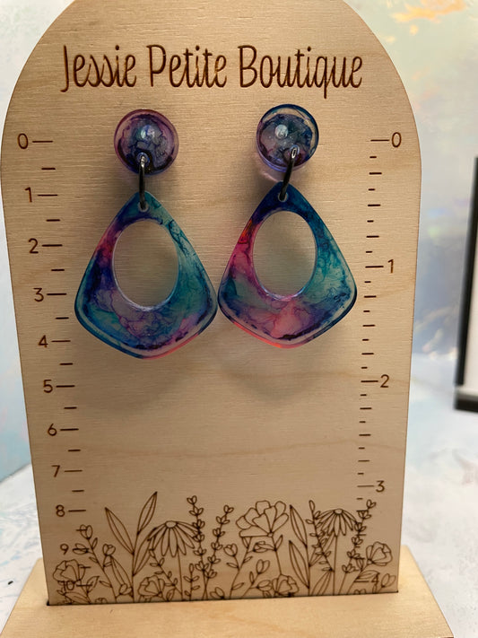 Pink, Blue & Purple Teardrop Earrings–PLASTIC