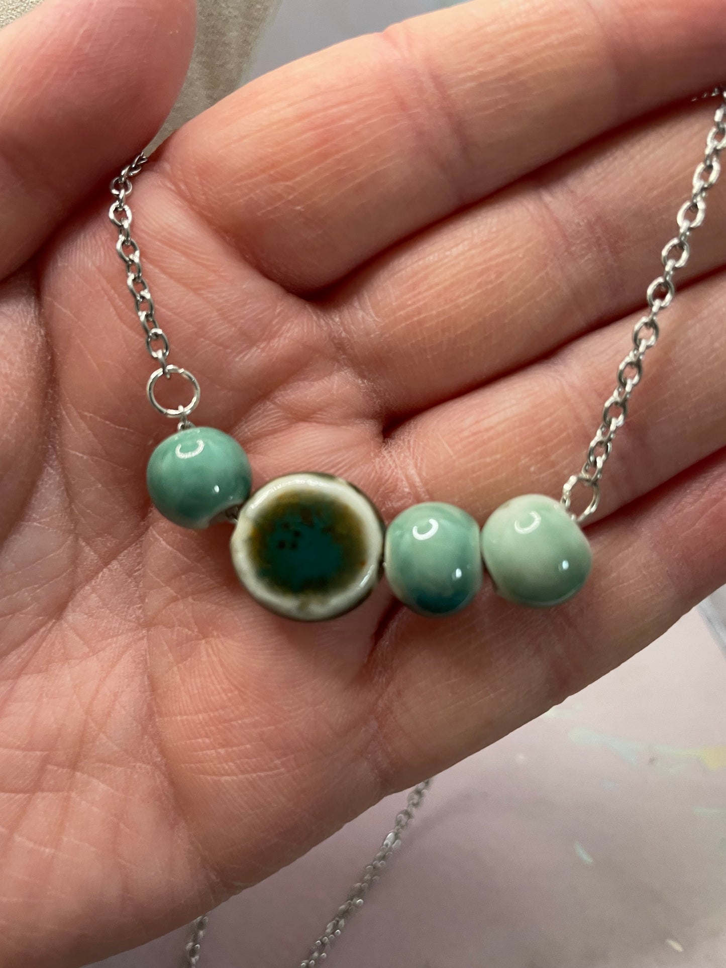 Collier Billes de Céramique Bleues-Acier Inoxydable+Sans Nickel