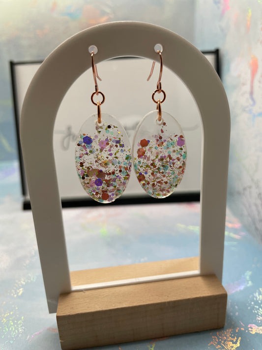 Rose Gold Glitter Resin Oval Earrings-Nickel Free