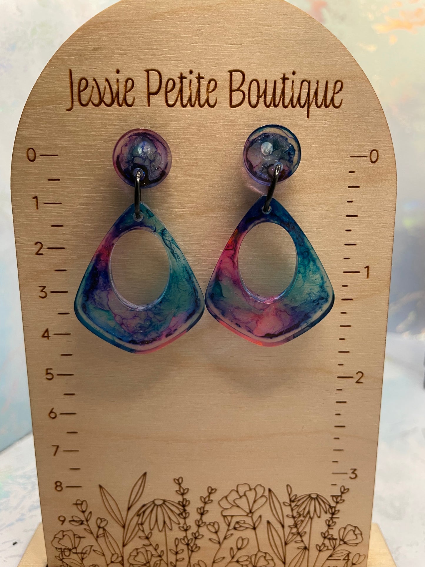 Pink, Blue & Purple Teardrop Earrings–PLASTIC