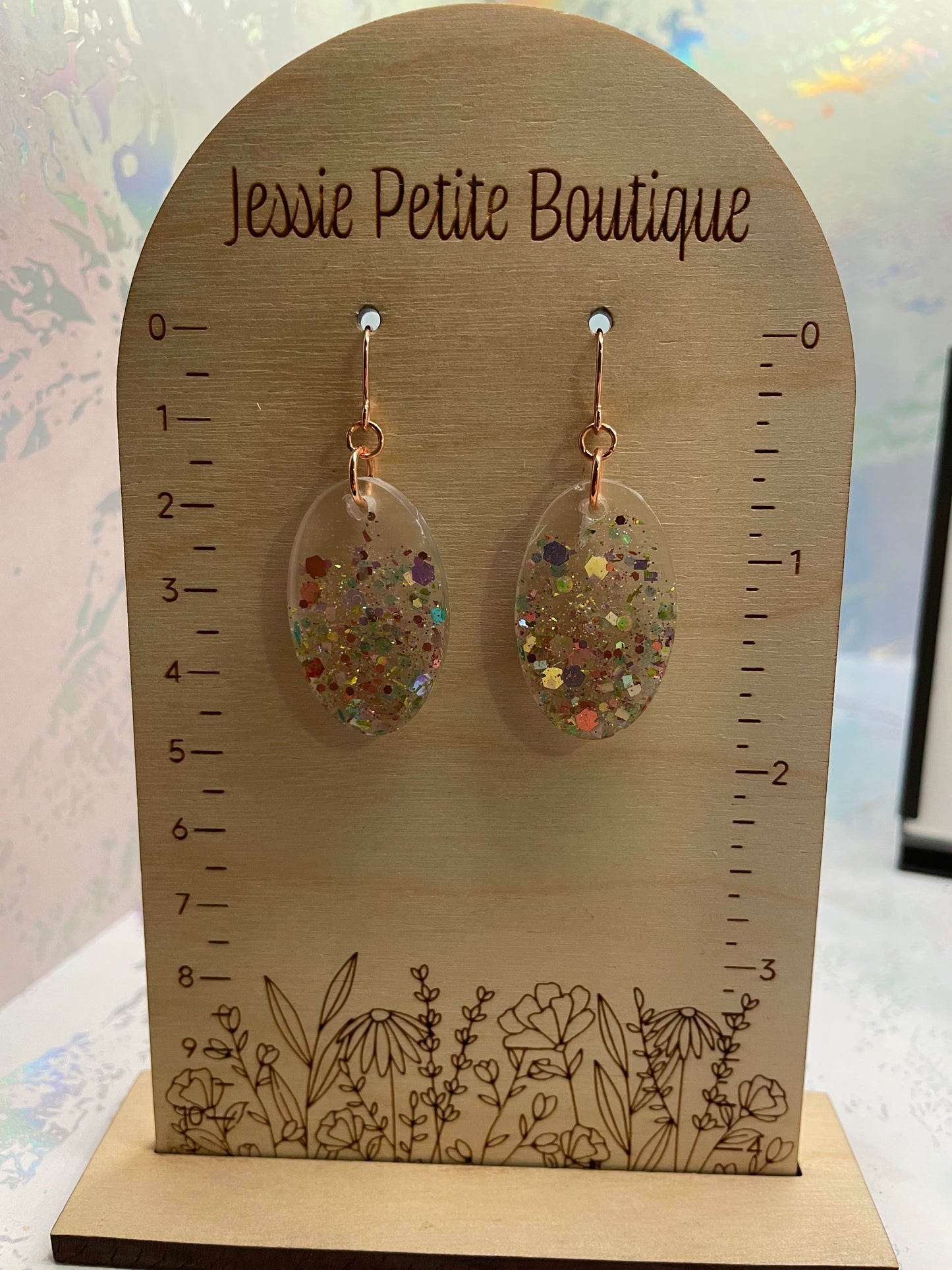 Rose Gold Glitter Resin Oval Earrings-Nickel Free