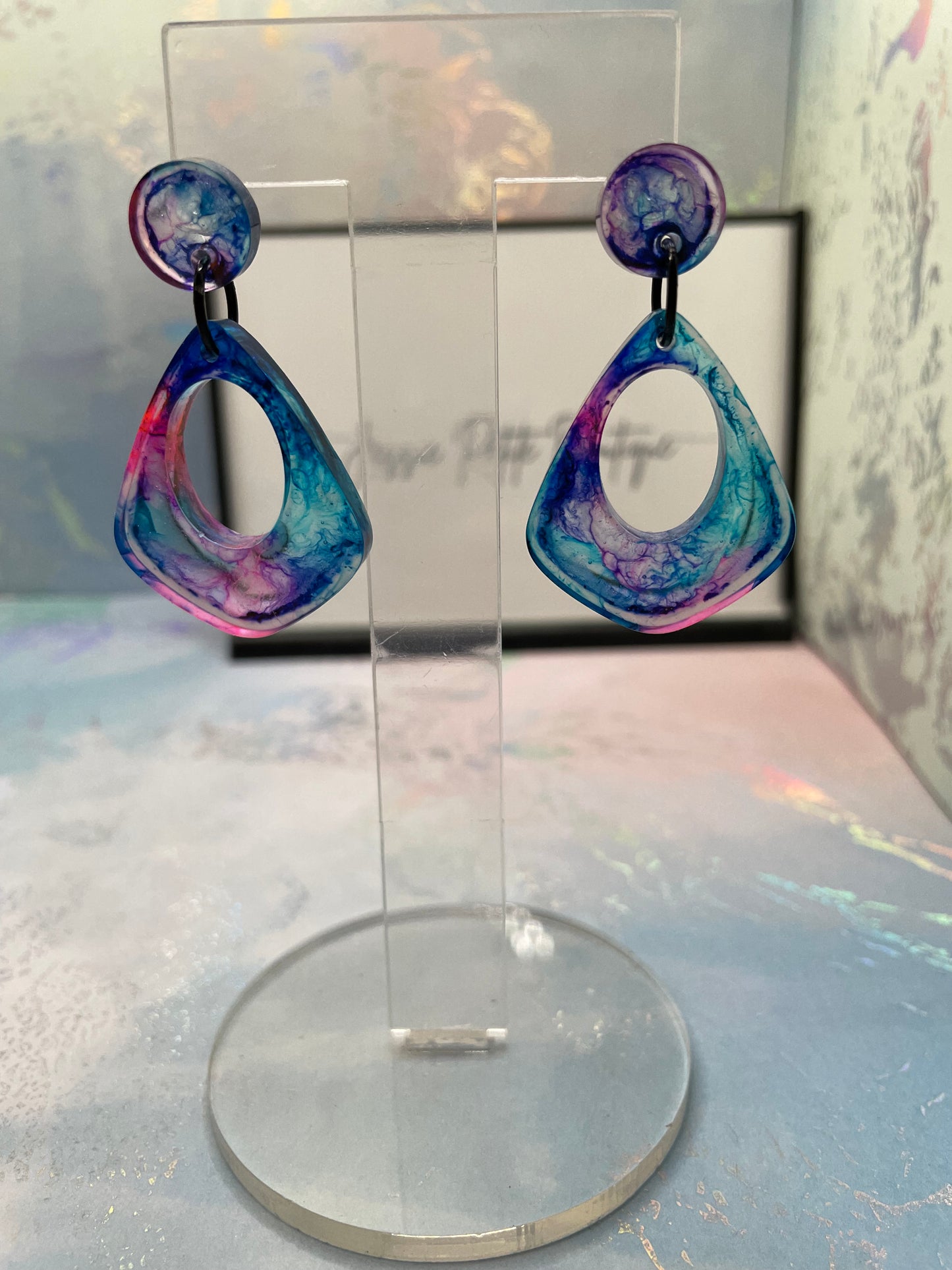 Pink, Blue & Purple Teardrop Earrings–PLASTIC