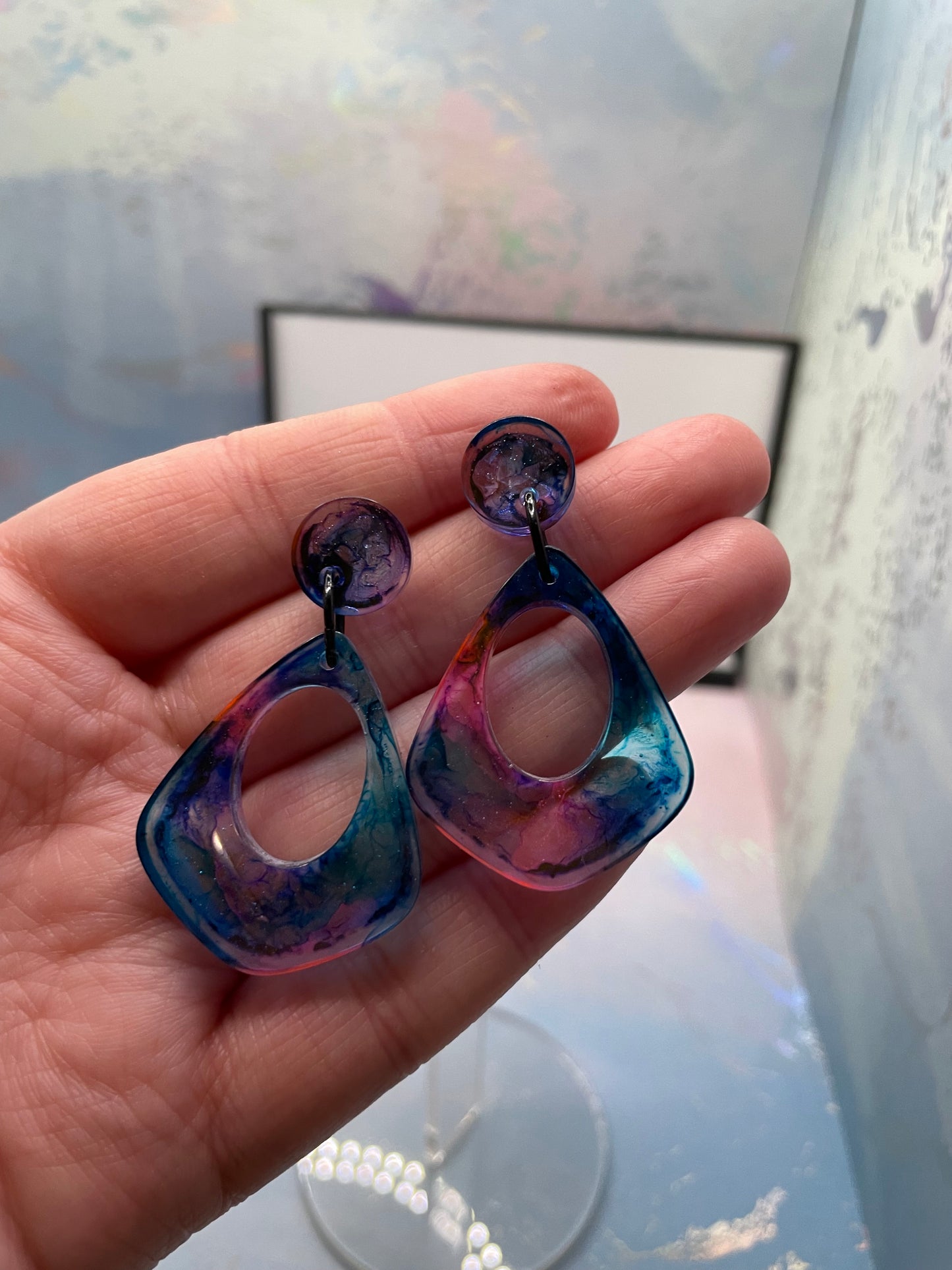 Pink, Blue & Purple Teardrop Earrings–PLASTIC
