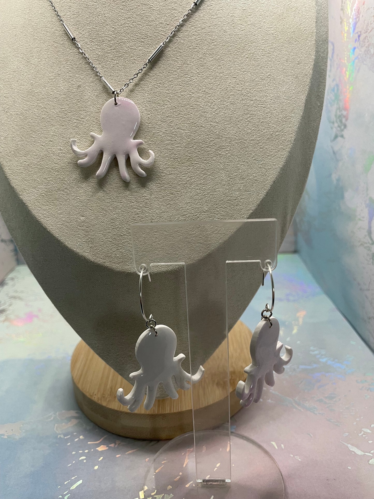 Ensemble pieuvre rose et blanc- Acier inoxydable