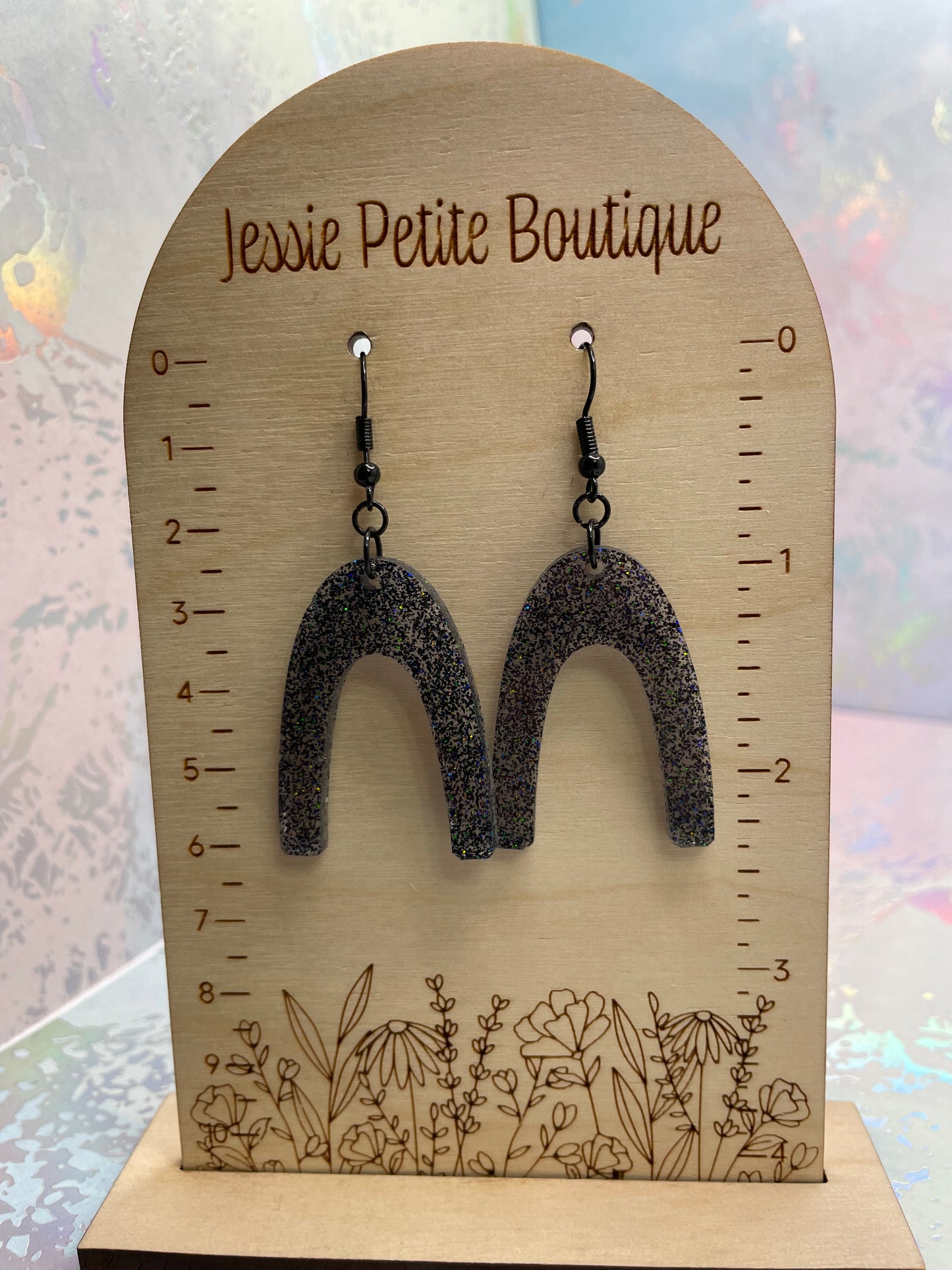 Sparkly Black Arch Earrings