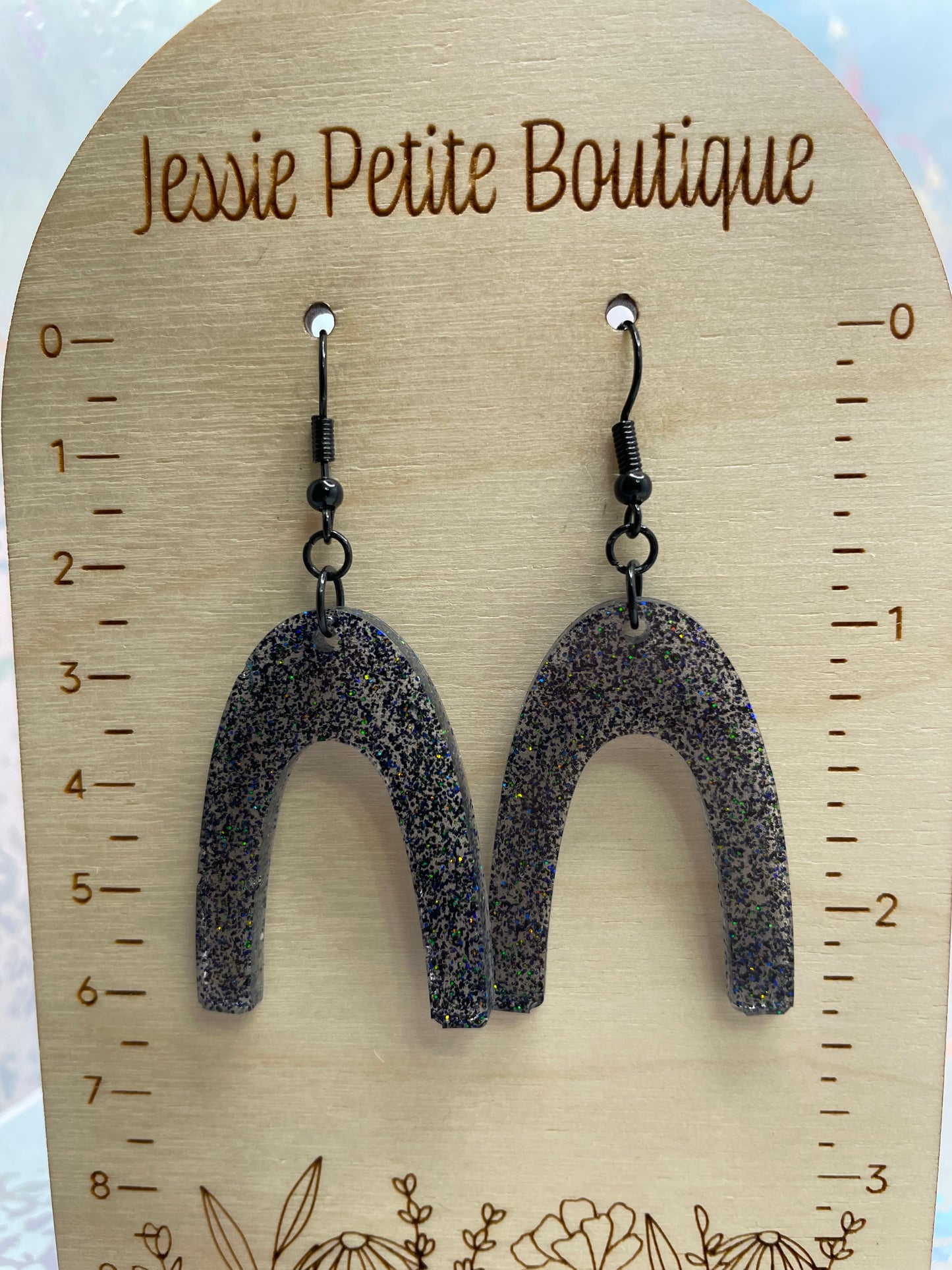 Sparkly Black Arch Earrings