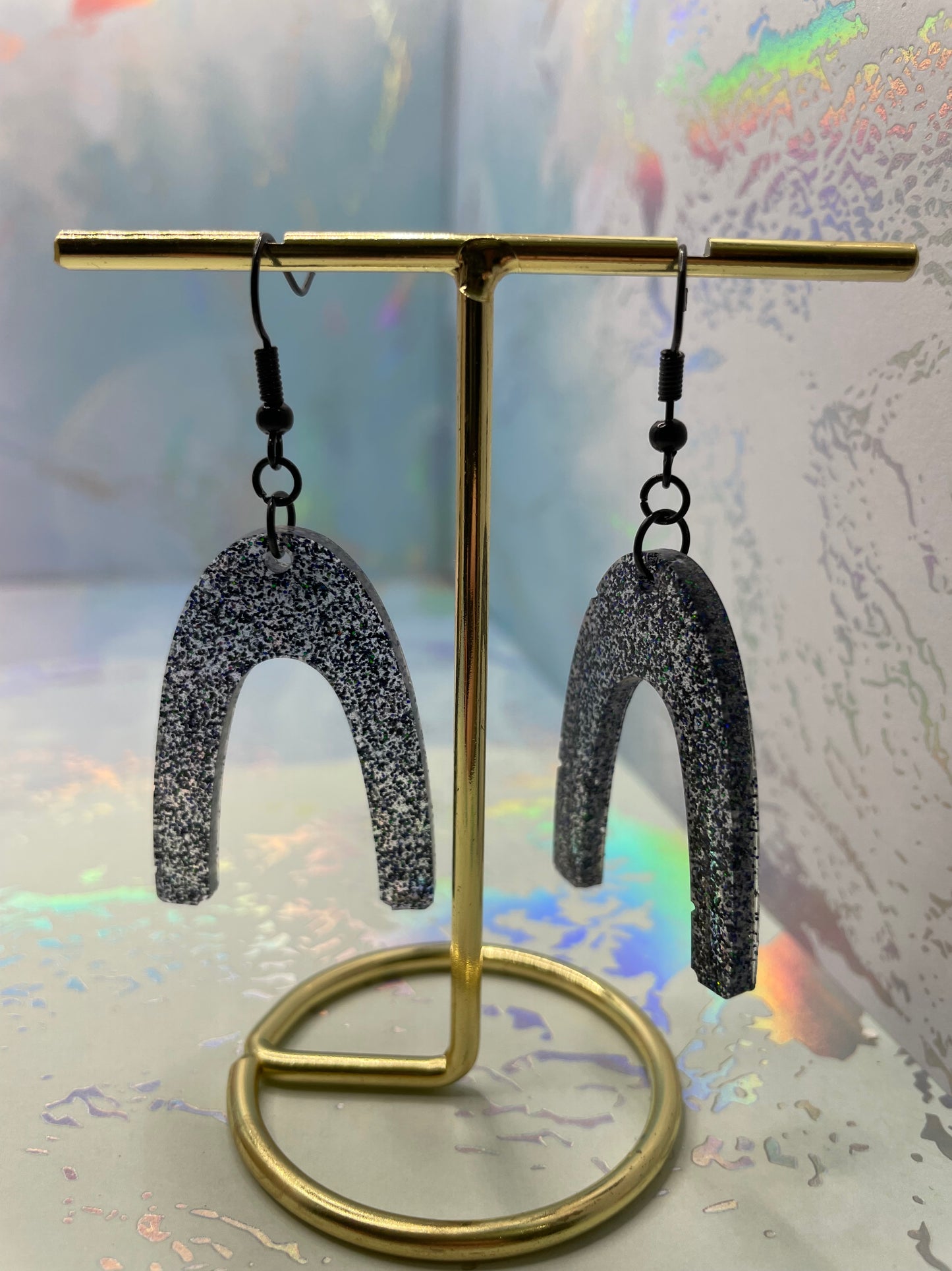 Sparkly Black Arch Earrings