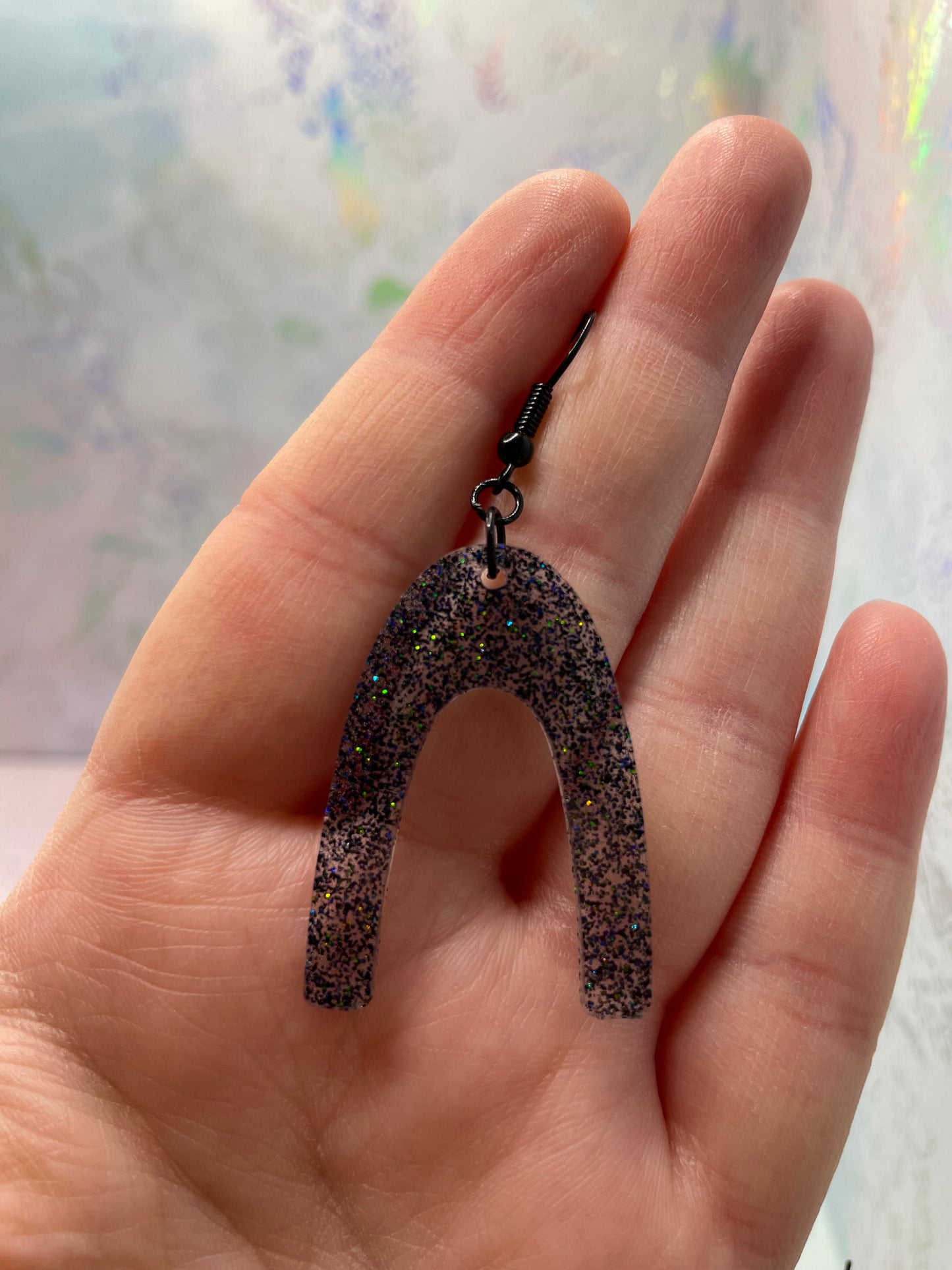 Sparkly Black Arch Earrings