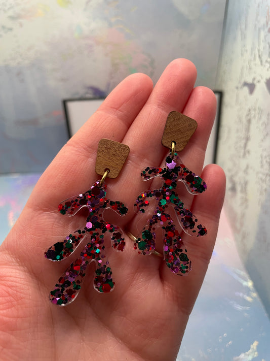 Lea: Earrings+ Wood Stud-STAINLESS STEEL