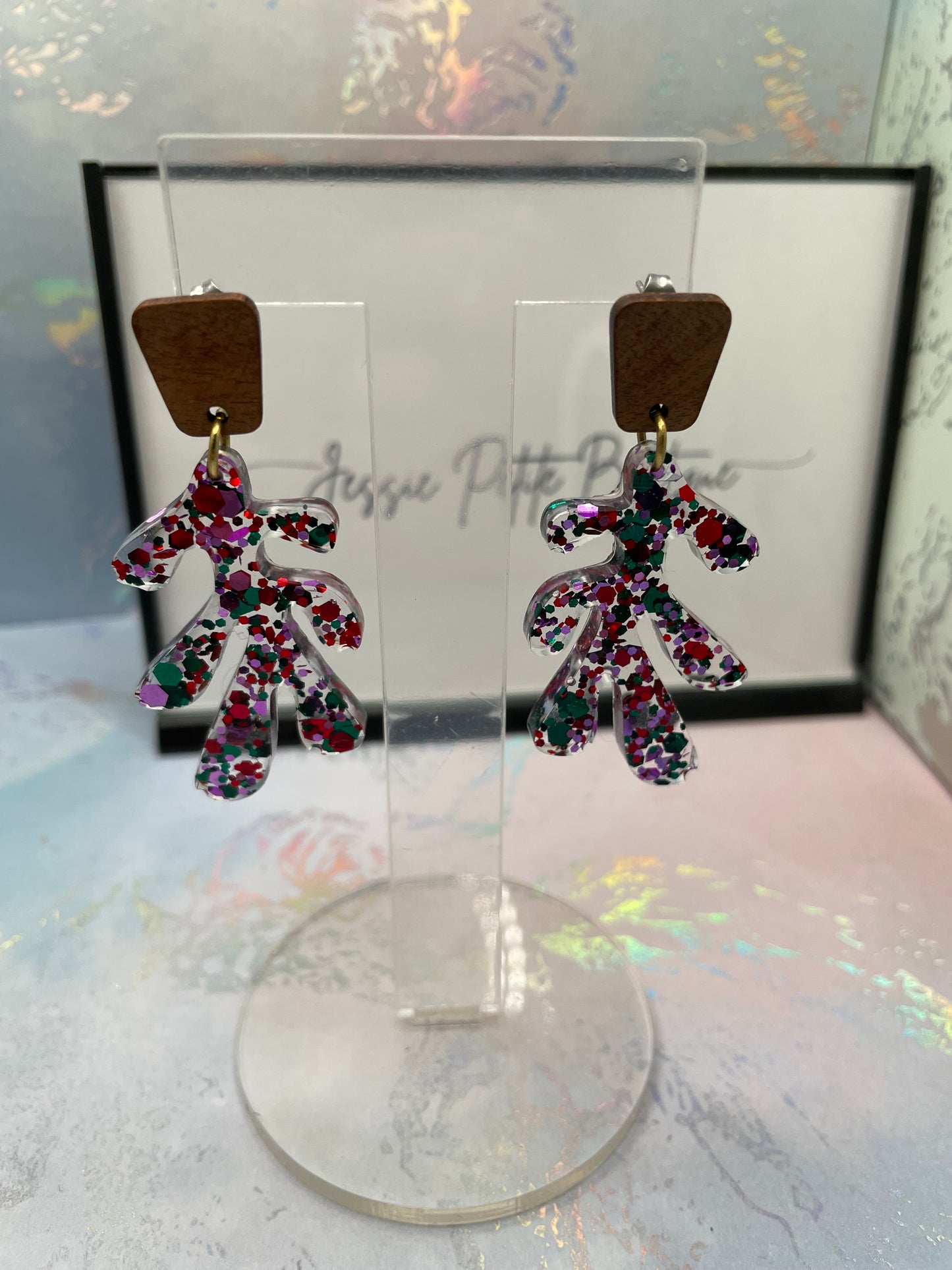 Lea : Boucles d'oreilles + Clous en bois (Acier inoxydable)