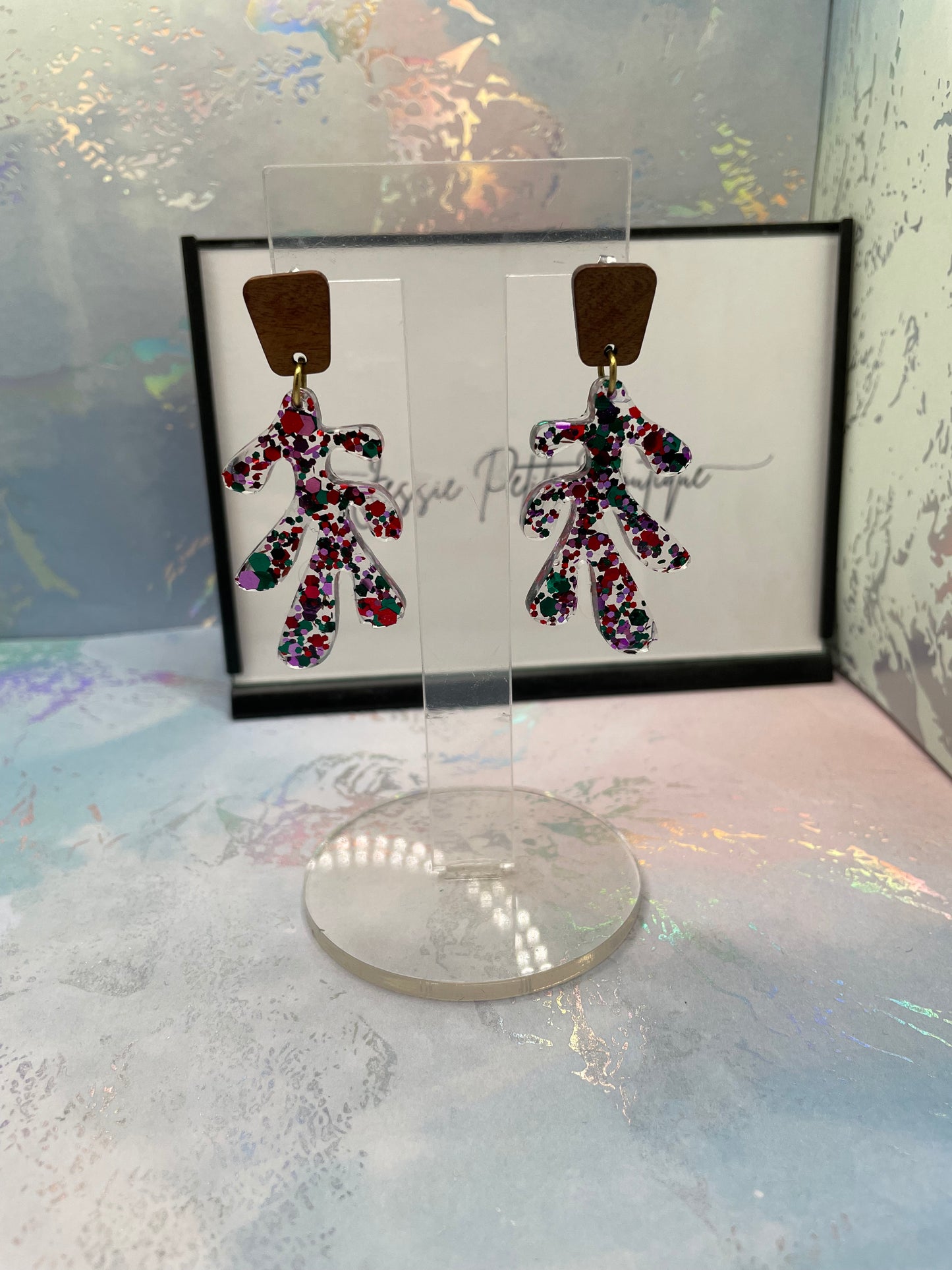 Lea : Boucles d'oreilles + Clous en bois (Acier inoxydable)