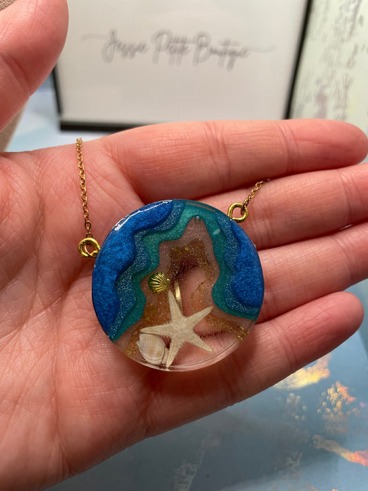 Big Round Ocean Necklace 18''gold chain
