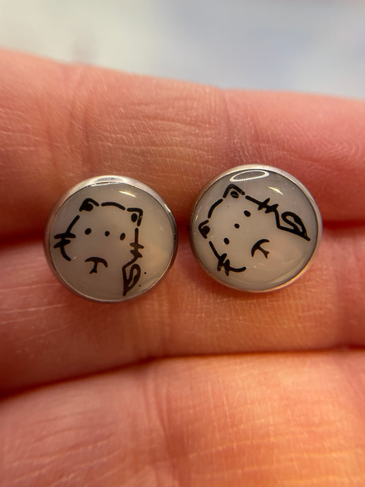Cat Stud Earrings-Stainless Steel