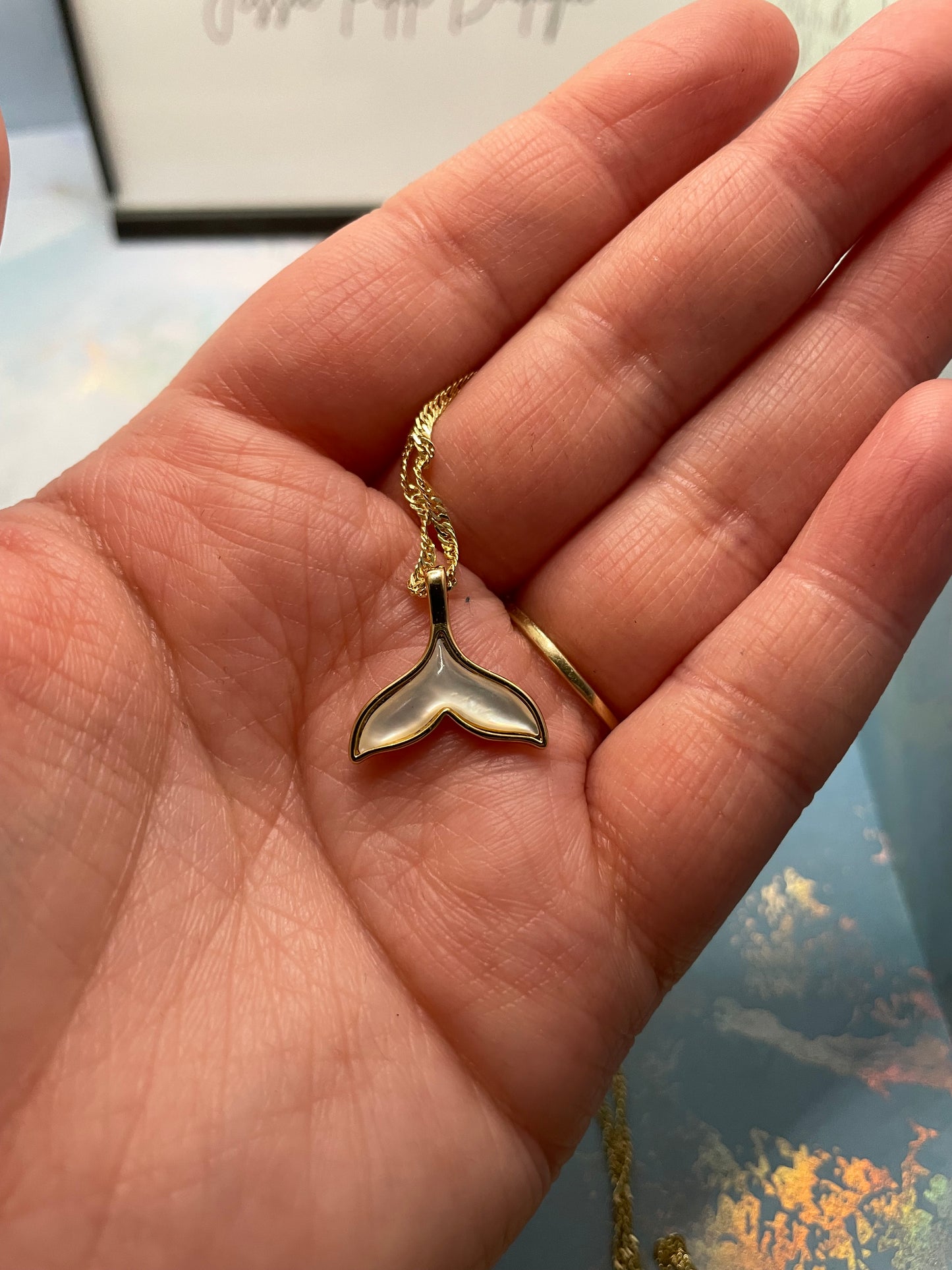 Shell Whale Tail Pendant 20'' Gold Plated Chain- NICKEL FREE