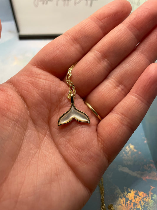 Shell Whale Tail Pendant 20'' Gold Plated Chain- NICKEL FREE