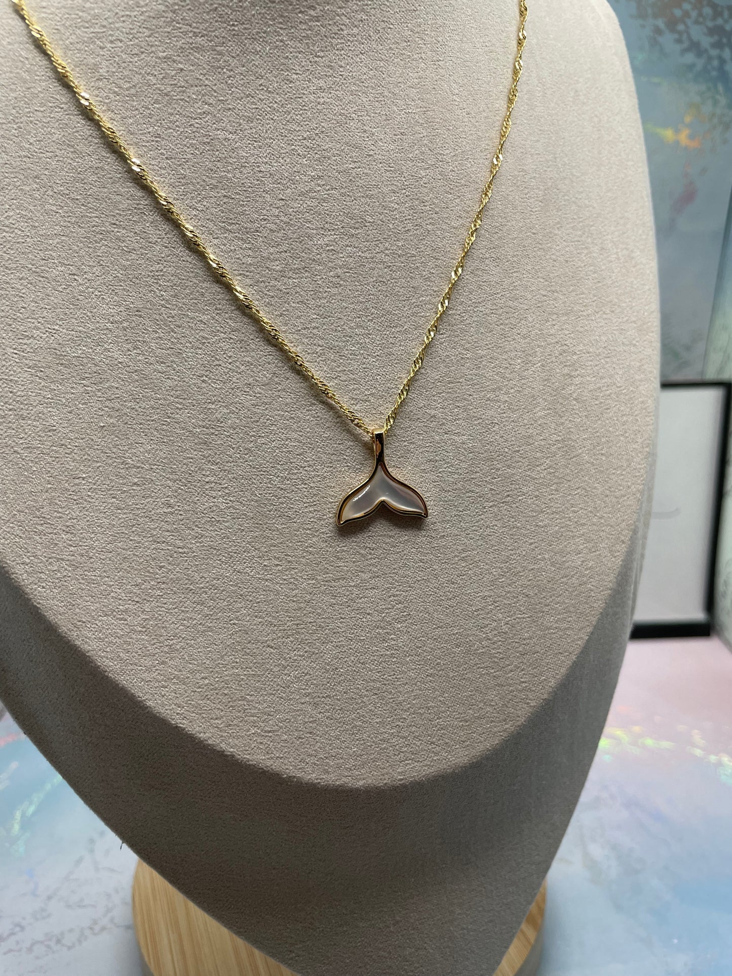 Shell Whale Tail Pendant 20'' Gold Plated Chain- NICKEL FREE