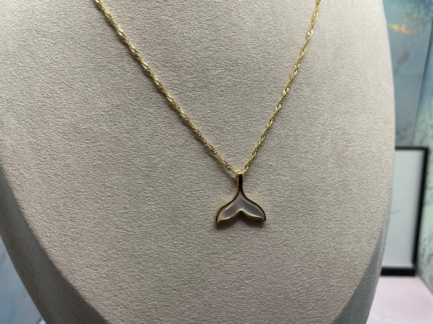 Shell Whale Tail Pendant 20'' Gold Plated Chain- NICKEL FREE
