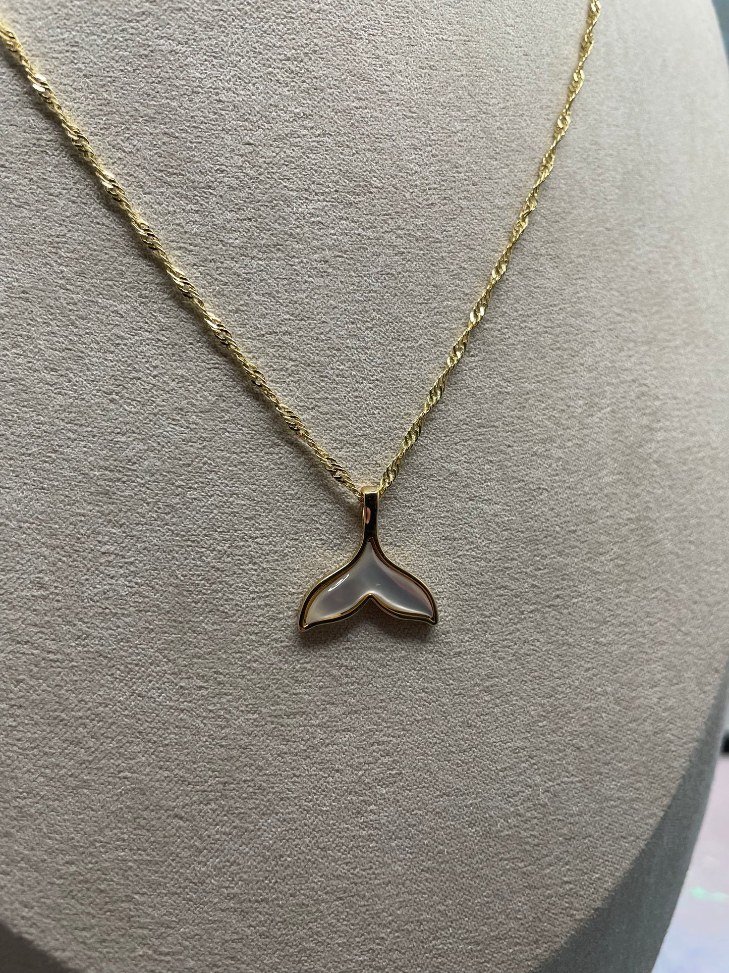 Shell Whale Tail Pendant 20'' Gold Plated Chain- NICKEL FREE