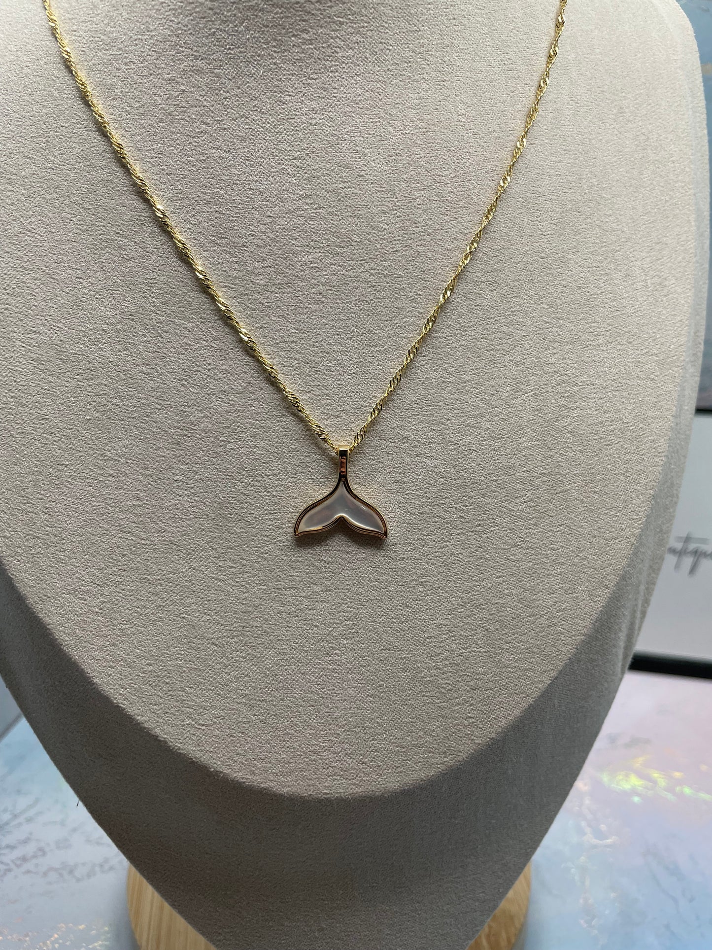 Shell Whale Tail Pendant 20'' Gold Plated Chain- NICKEL FREE