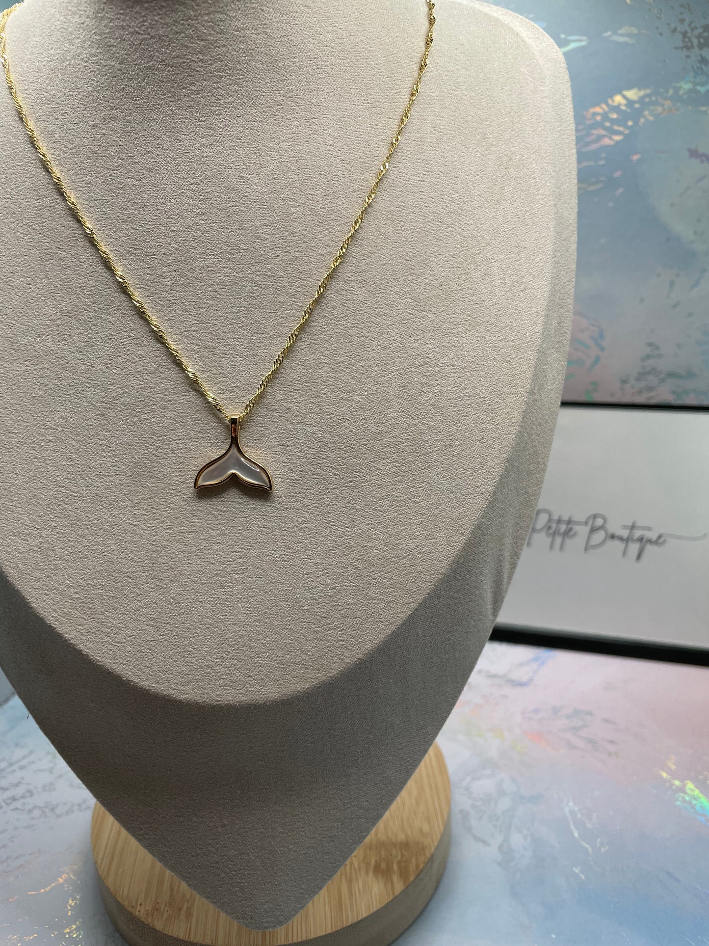Shell Whale Tail Pendant 20'' Gold Plated Chain- NICKEL FREE