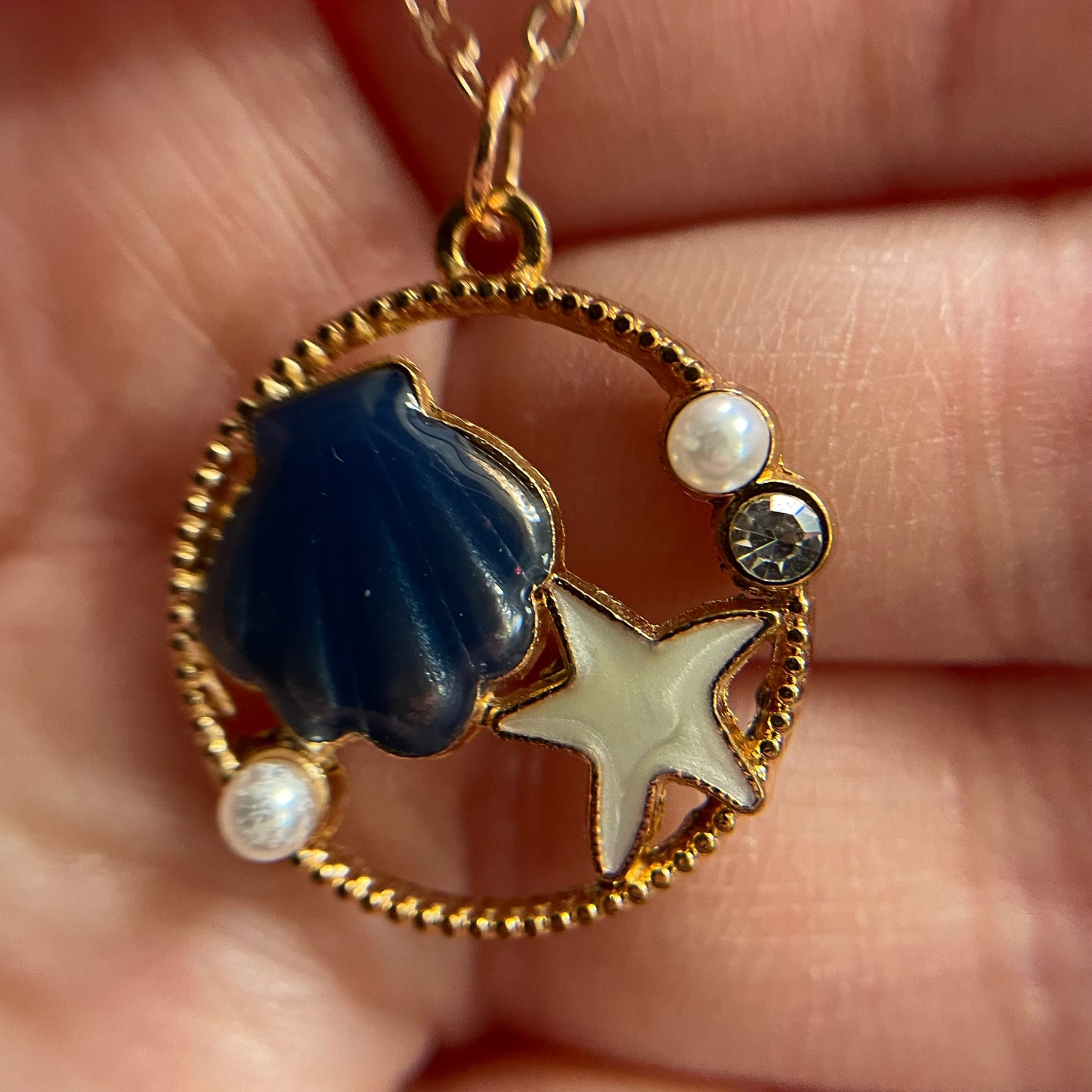 Ensemble Coquillage Bleu avec Perle sur cercle doré-Acier Inoxydable