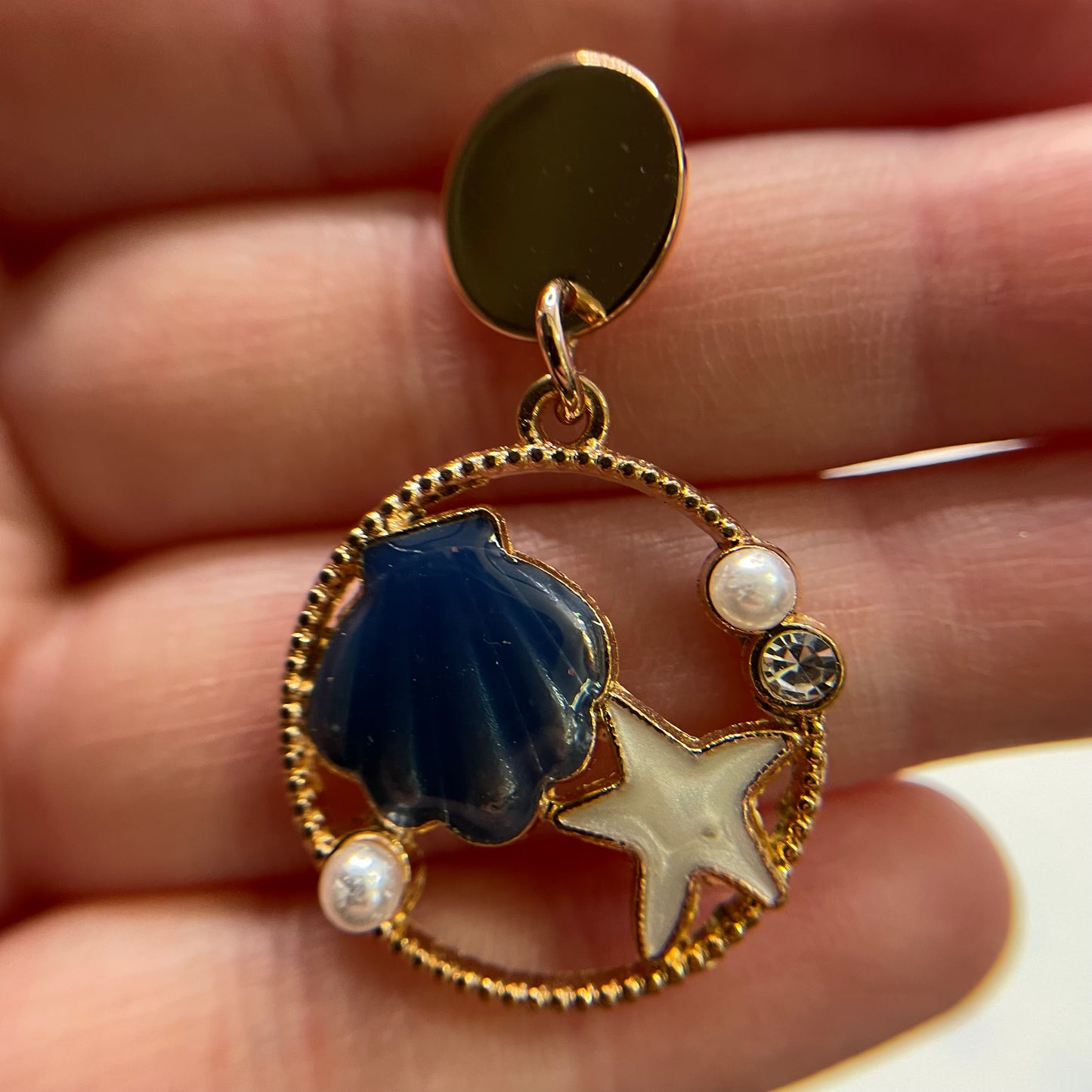 Ensemble Coquillage Bleu avec Perle sur cercle doré-Acier Inoxydable