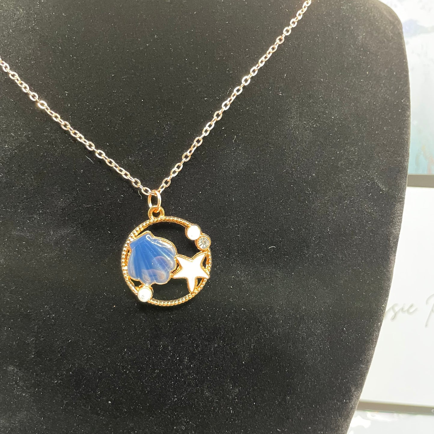 Ensemble Coquillage Bleu avec Perle sur cercle doré-Acier Inoxydable