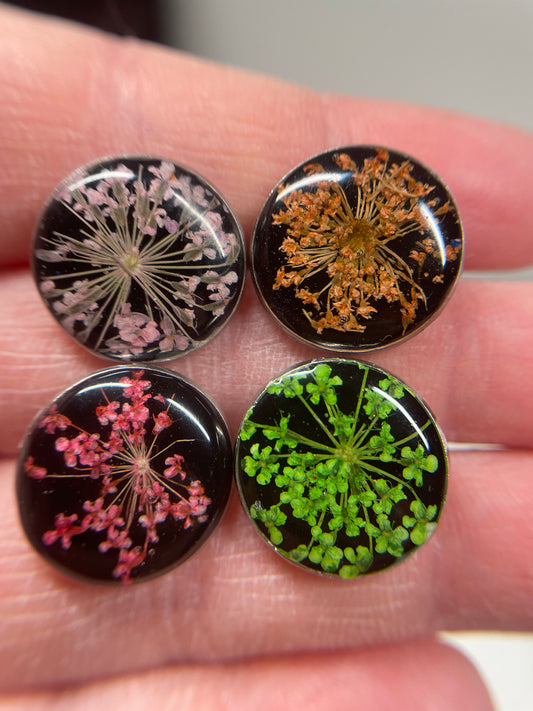 Fleur Sur Bouton d'oreille noir - acier inoxydable