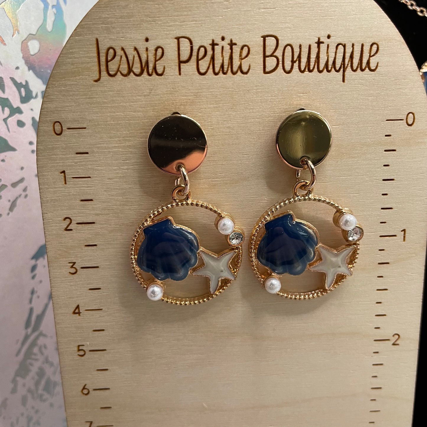 Ensemble Coquillage Bleu avec Perle sur cercle doré-Acier Inoxydable