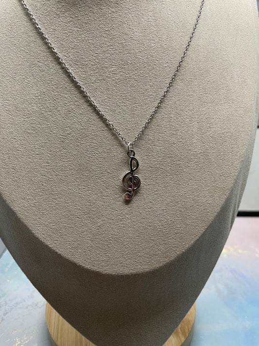 Silver Treble Key Necklace - 20'' chain-STAINLESS STEEL