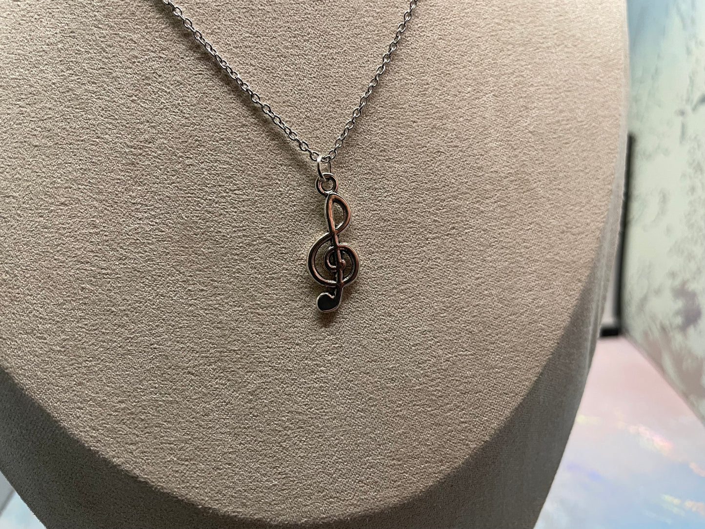 Collier clé de sol en argent - chaîne de 20 pouces en acier inoxydable