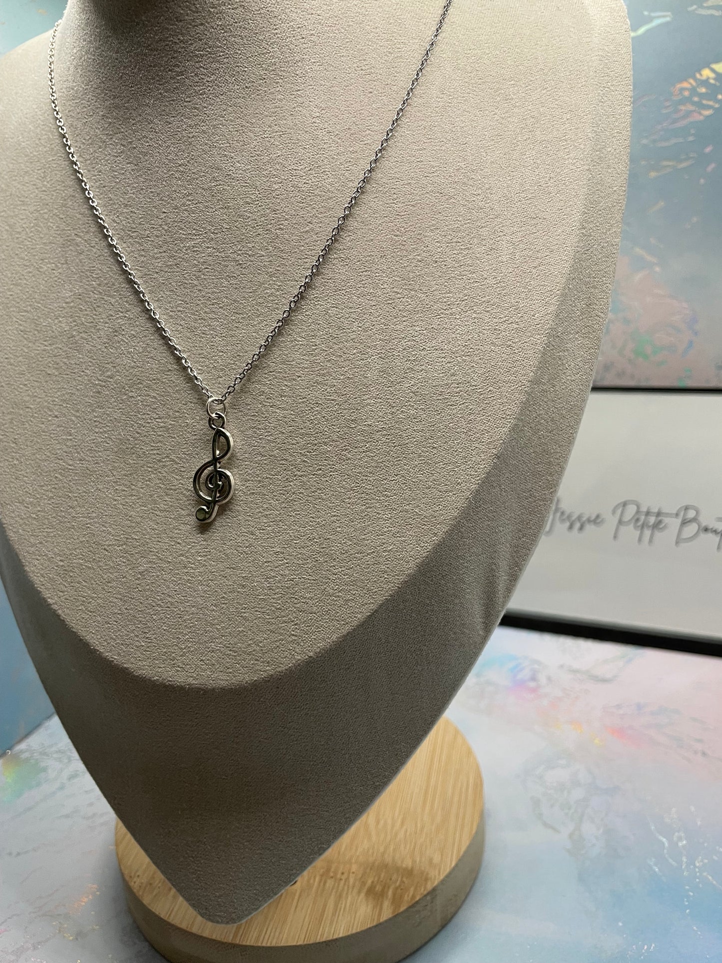 Collier clé de sol en argent - chaîne de 20 pouces en acier inoxydable