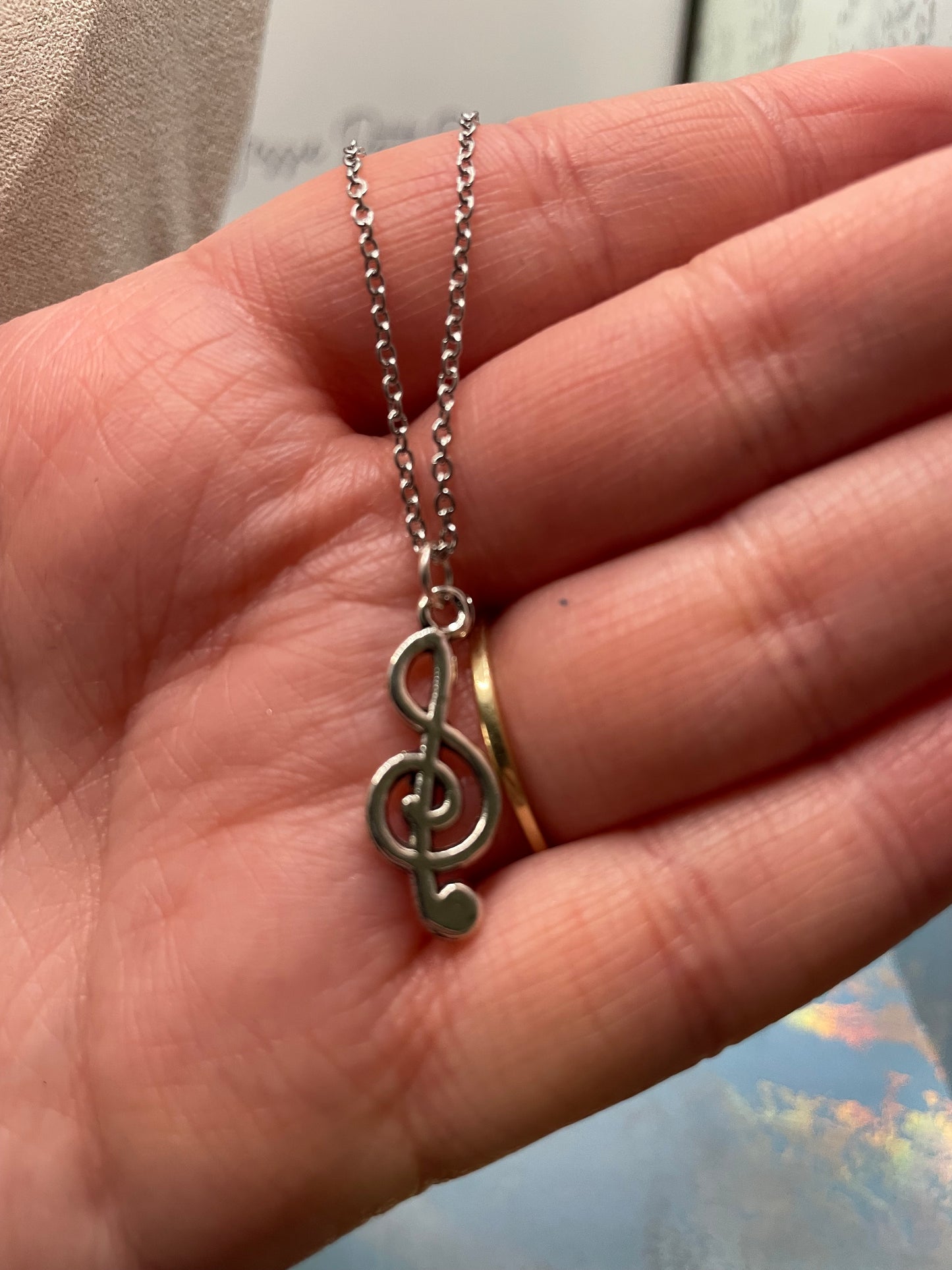 Collier clé de sol en argent - chaîne de 20 pouces en acier inoxydable