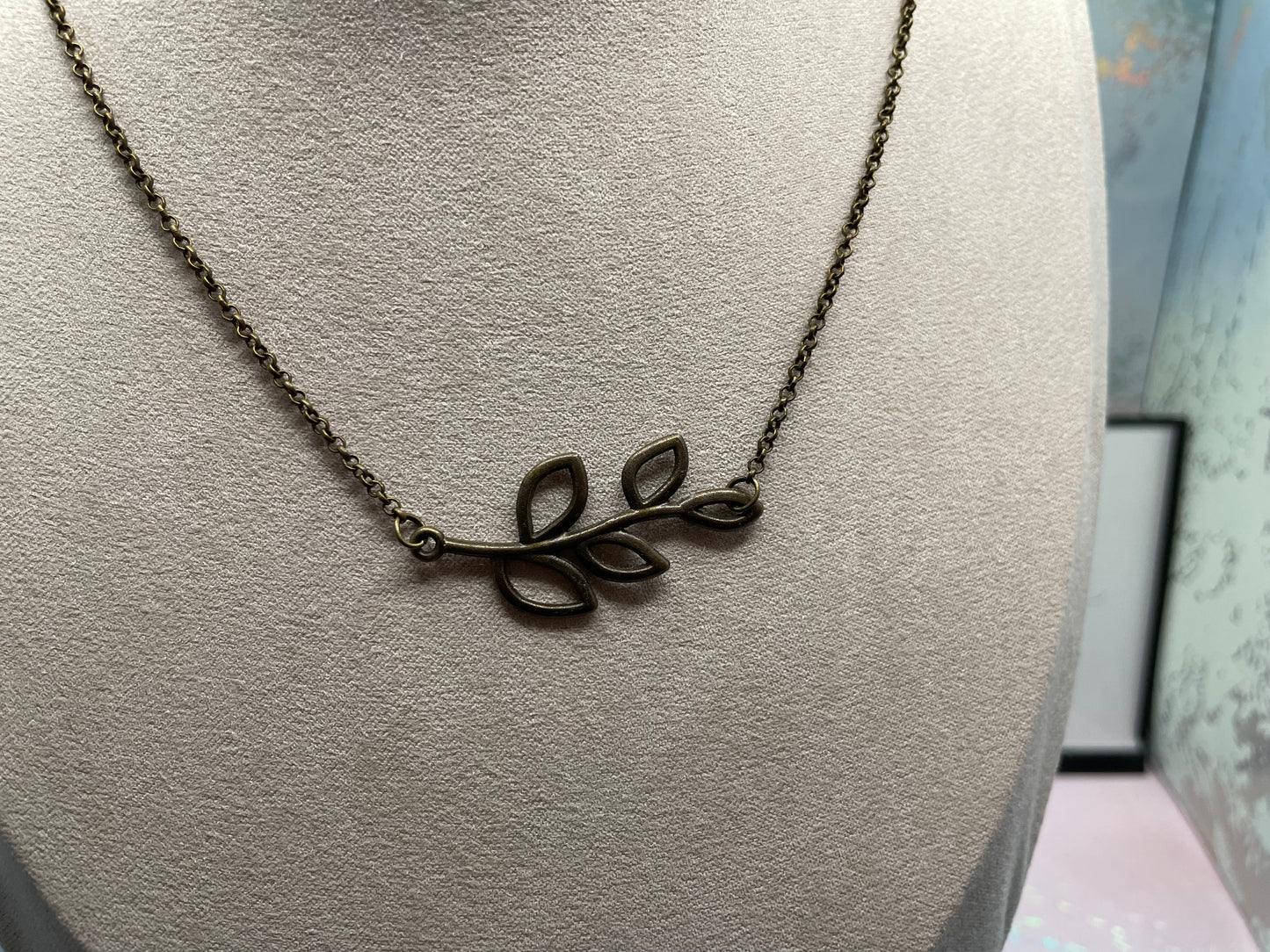 Leaf On A Branch Necklace 19'' Bronze Chain