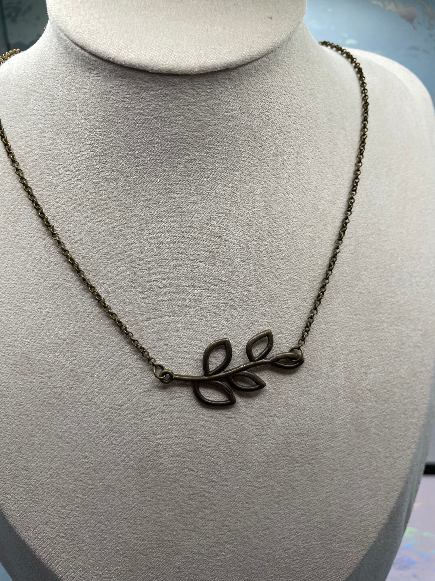 Leaf On A Branch Necklace 19'' Bronze Chain
