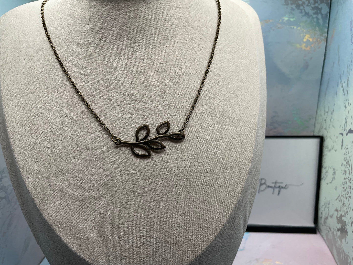 Leaf On A Branch Necklace 19'' Bronze Chain