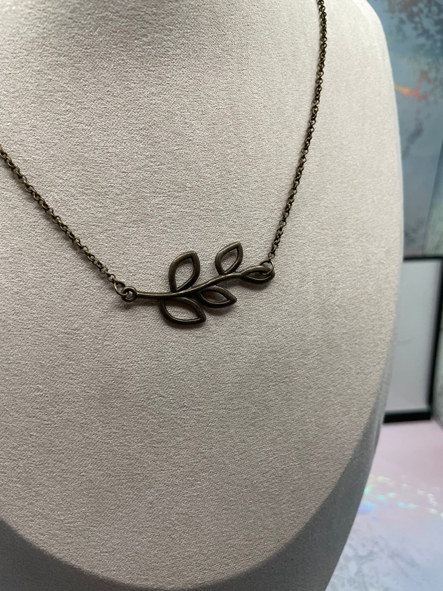 Leaf On A Branch Necklace 19'' Bronze Chain