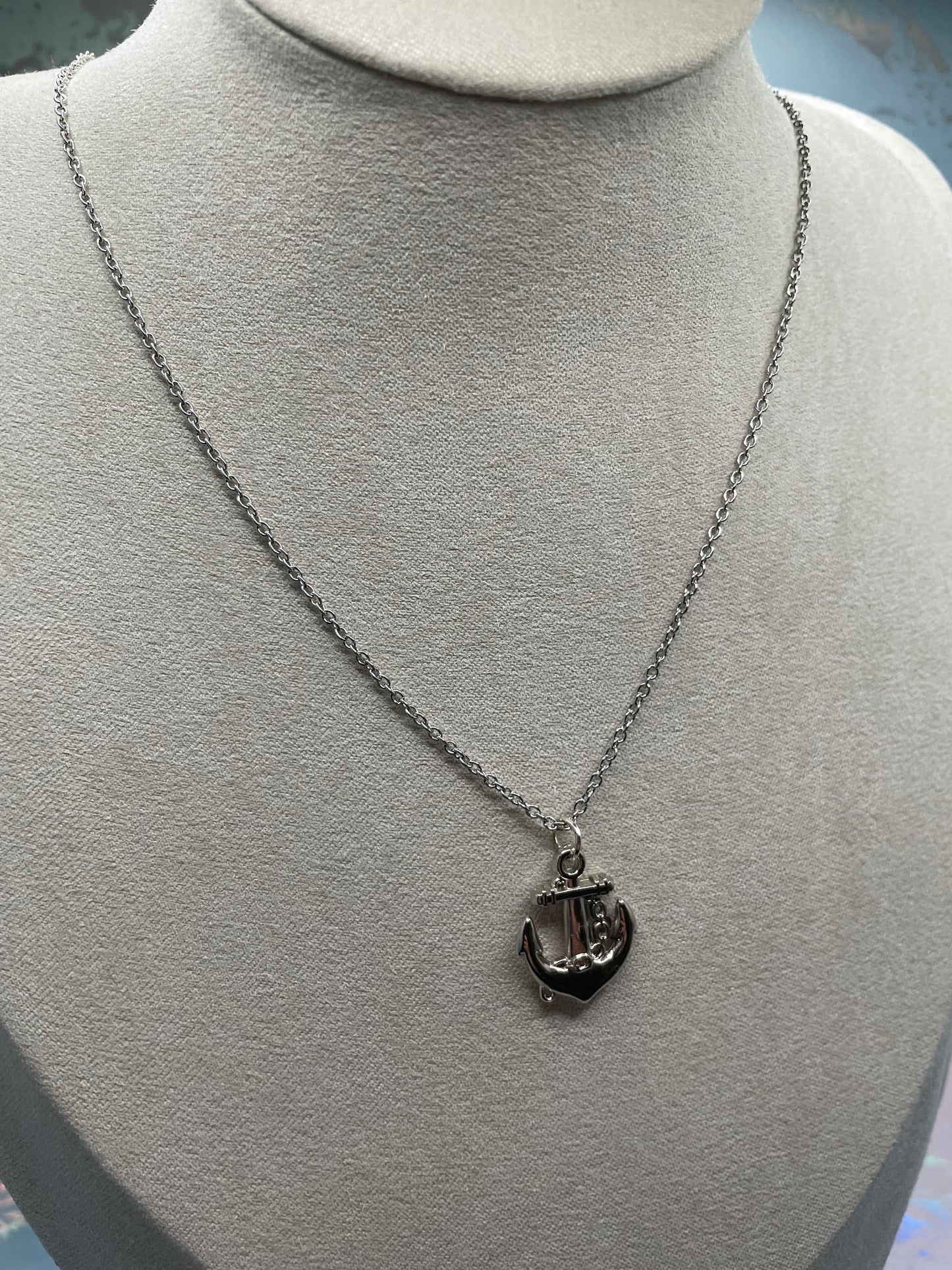 Silver Anchor Necklace - 22'' chain STAINLESS STEEL