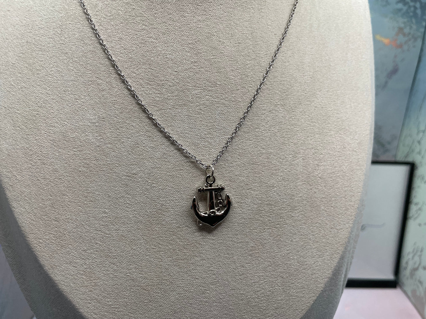 Silver Anchor Necklace - 22'' chain STAINLESS STEEL