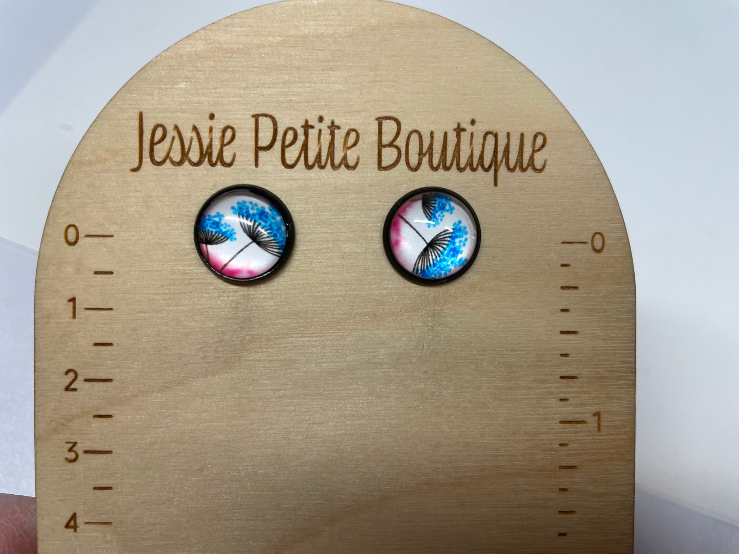 Boutons d'oreille Cabochon Pissenlits Rose/Bleu-Acier Inoxydable