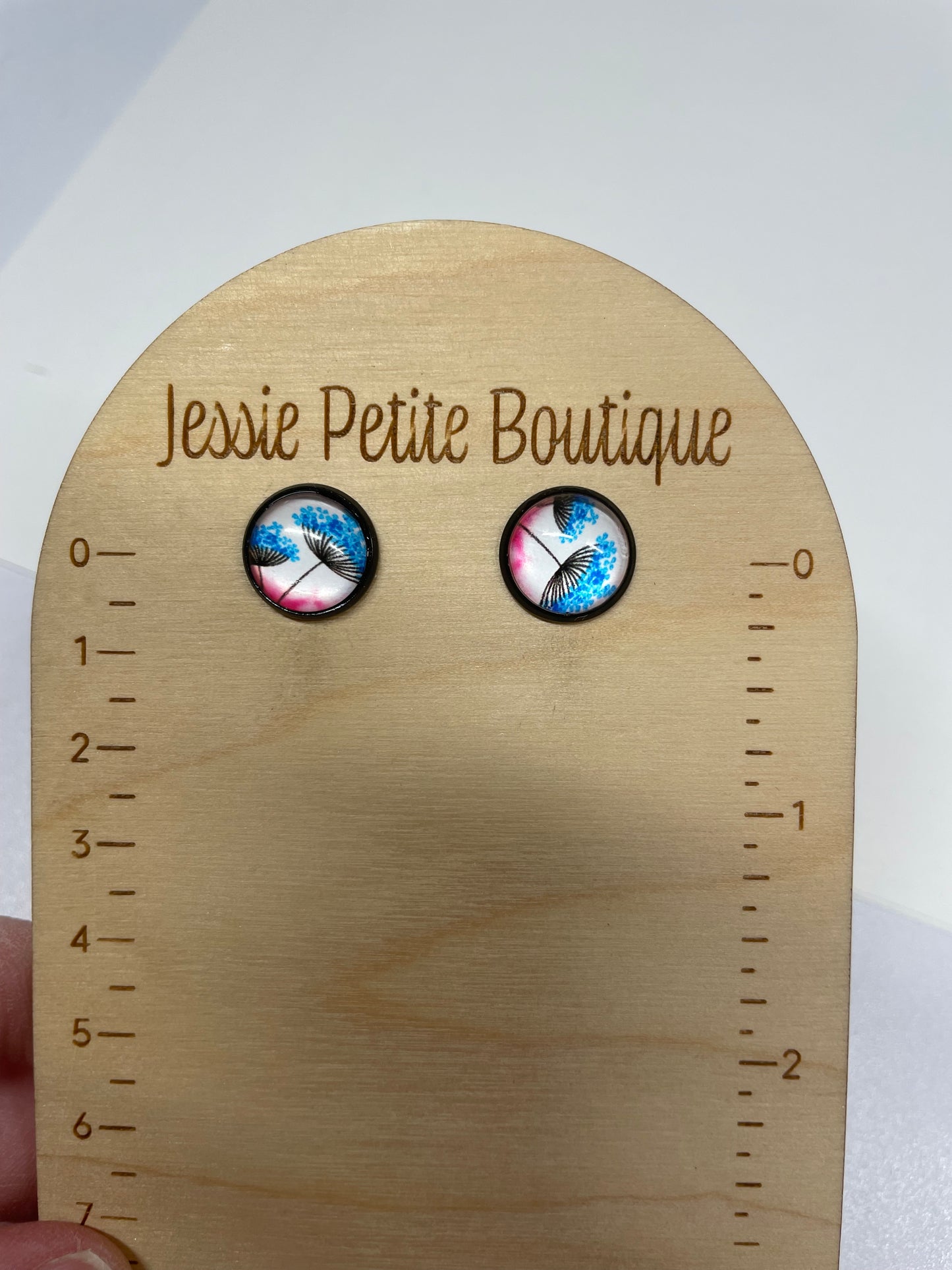 Boutons d'oreille Cabochon Pissenlits Rose/Bleu-Acier Inoxydable