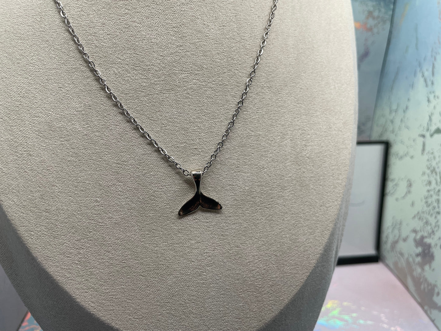 Silver Metal Whale Tail Charm Necklace-STAINLESS STEEL